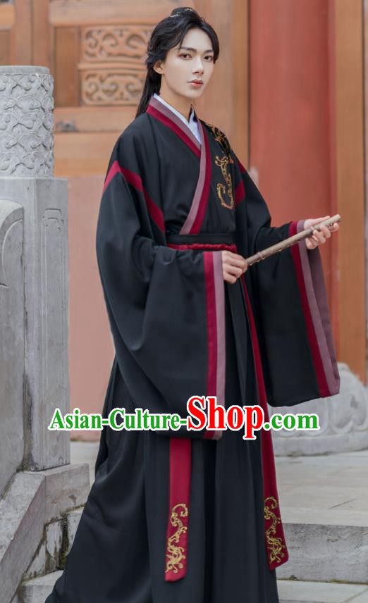 Chinese Traditional Jin Dynasty Female Swordsman Black Hanfu Dress Ancient Scholar Costumes for Women