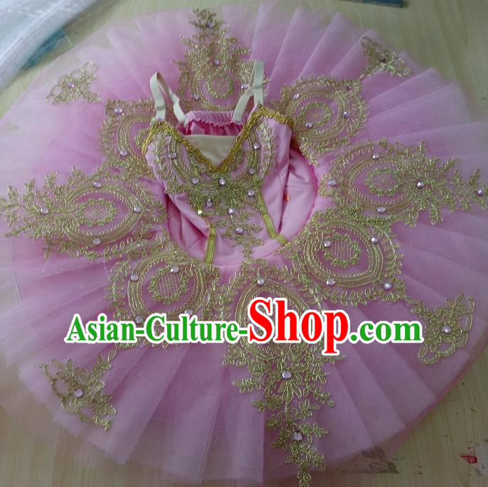 Professional Children Ballet Tutu Dance Embroidered Pink Dress Modern Dance Ballerina Stage Performance Costume for Kids