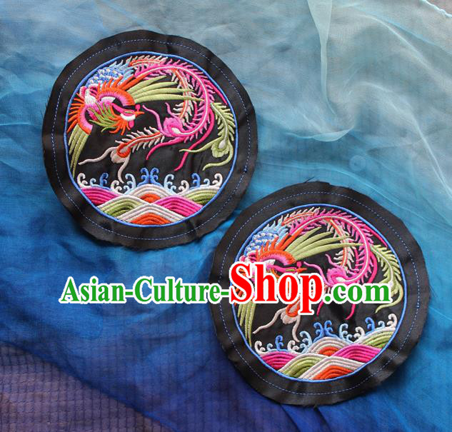 Chinese Traditional Embroidered Phoenix Black Round Patch Embroidery Craft Embroidering Accessories
