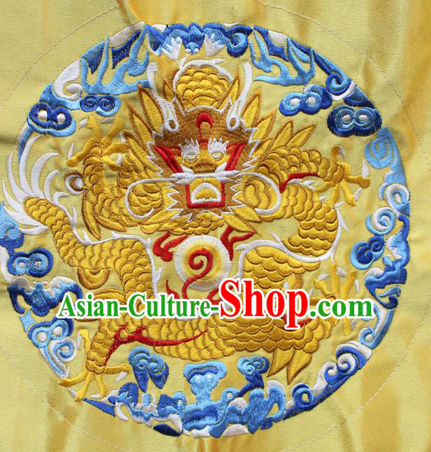 Chinese Traditional Embroidered Dragon Yellow Round Patch Embroidery Craft Embroidering Accessories