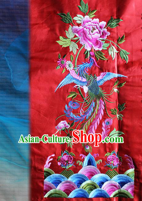 Chinese Traditional Embroidered Phoenix Peony Red Patch Embroidery Dress Applique Craft Embroidering Accessories