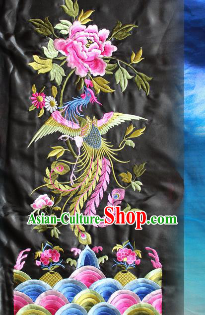 Chinese Traditional Embroidered Phoenix Peony Black Patch Embroidery Dress Applique Craft Embroidering Accessories