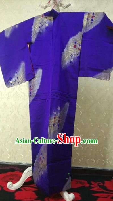 Traditional Japan Geisha Printing Purple Furisode Kimono Asian Japanese Fashion Apparel Costume for Women