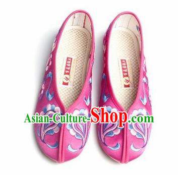 Chinese Traditional Embroidered Rosy Shoes Opera Shoes Hanfu Shoes Satin Shoes for Women