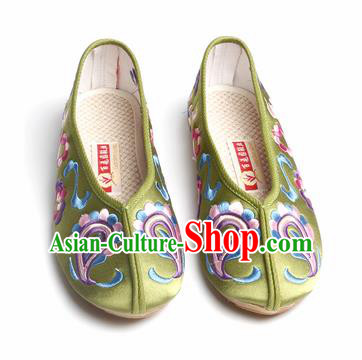 Chinese Traditional Embroidered Green Shoes Opera Shoes Hanfu Shoes Satin Shoes for Women
