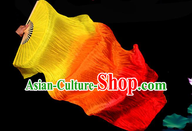 Traditional Chinese Folk Dance Gradient Ribbon Fan Stage Performance Yangko Dance Silk Folding Fan