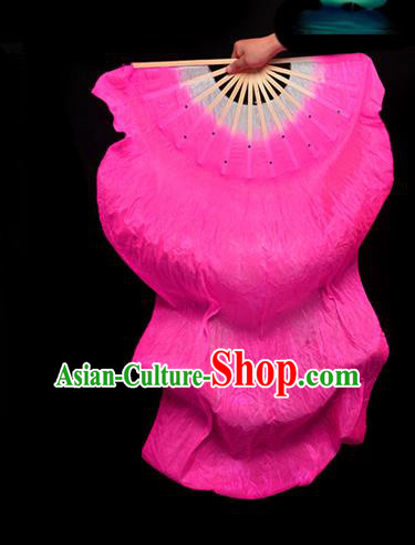 Traditional Chinese Folk Dance Pink Ribbon Fan Stage Performance Yangko Dance Silk Folding Fan