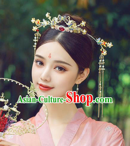 Chinese Traditional Wedding Bride Cloisonn Butterfly Hair Crown Hairpins Hair Accessories for Women