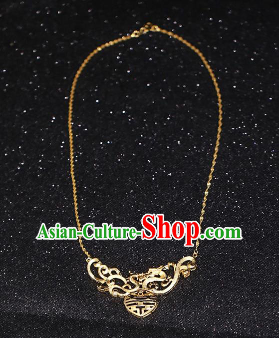 Chinese Ancient Wedding Golden Necklace Accessories Traditional Bride Necklet for Women