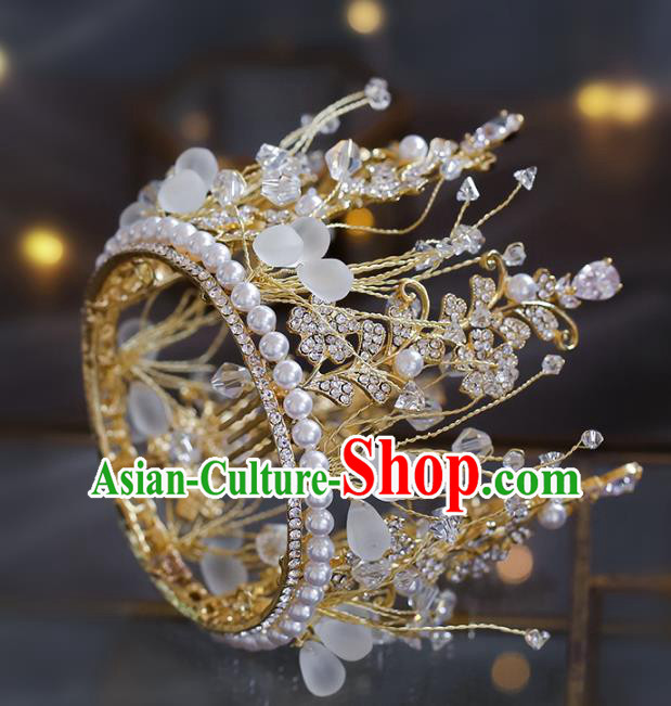 Top Grade Baroque Bride Crystal Pearls Royal Crown Wedding Queen Hair Accessories for Women