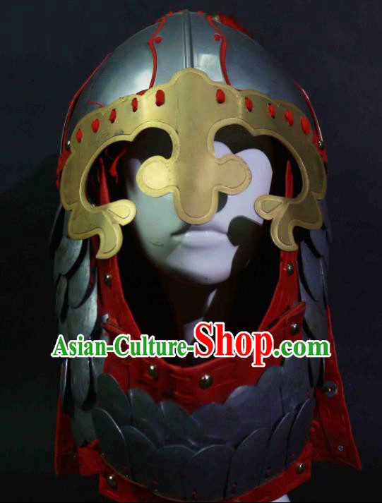 Chinese Traditional Yuan Dynasty General Helmet Ancient Soldier Hat Headwear for Men