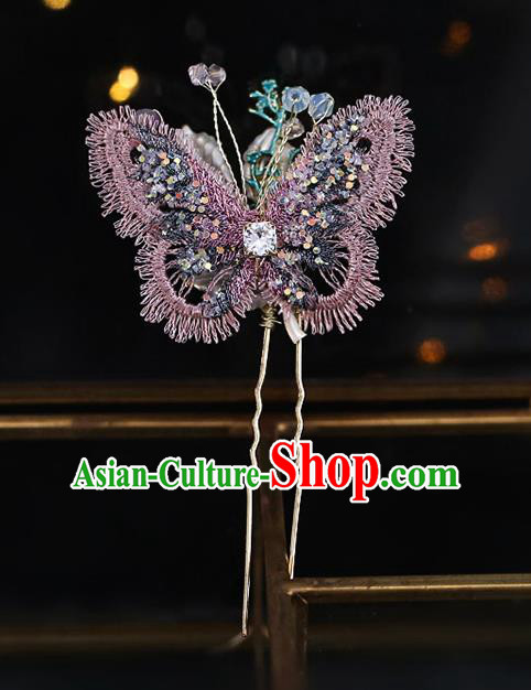 Chinese Traditional Hanfu Purple Butterfly Hairpins Ancient Princess Hair Accessories for Women