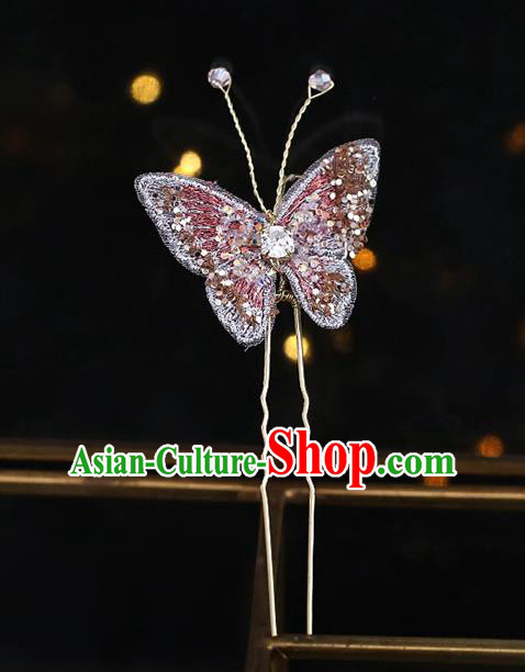 Chinese Traditional Hanfu Rosy Butterfly Hairpins Ancient Princess Hair Accessories for Women