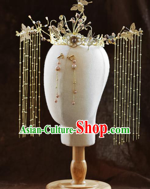 Chinese Wedding Headdress Golden Butterfly Phoenix Coronet Traditional Ancient Bride Hair Accessories for Women