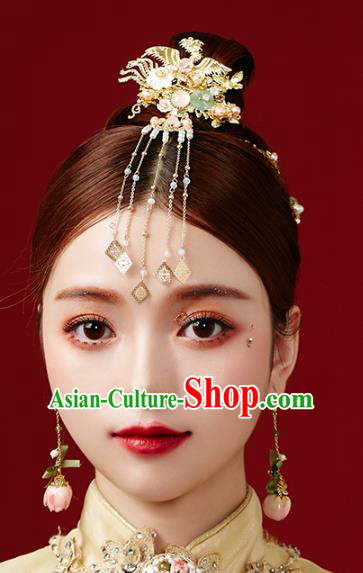 Chinese Traditional Hanfu Golden Phoenix Hair Clip Ancient Bride Hair Accessories for Women