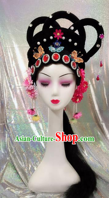 Traditional Chinese Beijing Opera Goddess Wig Sheath and Hairpins Headdress Peking Opera Diva Hair Accessories for Women