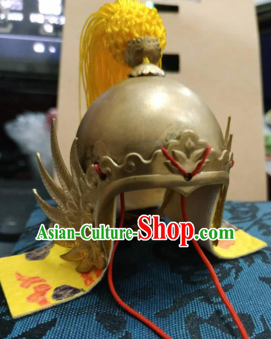 Chinese Traditional Tang Dynasty General Golden Helmet Ancient Soldier Hat Headwear for Men