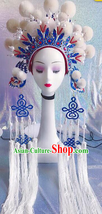 Traditional Chinese Opera White Venonat Phoenix Coronet Headdress Peking Opera Diva Hair Accessories for Kids