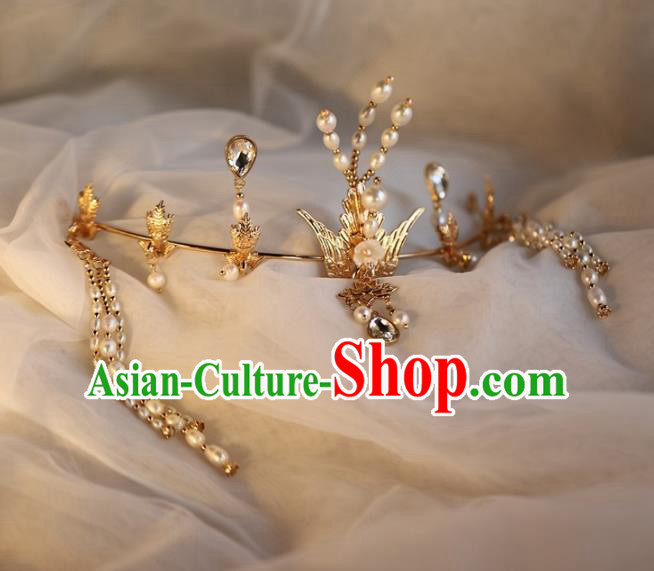 Traditional Chinese Ming Dynasty Golden Phoenix Hair Crown Headdress Ancient Queen Hair Accessories for Women