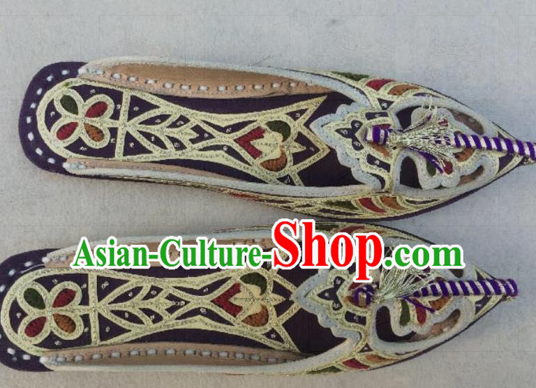 Asian India Traditional Embroidered Purple Slippers Indian Handmade Shoes for Women