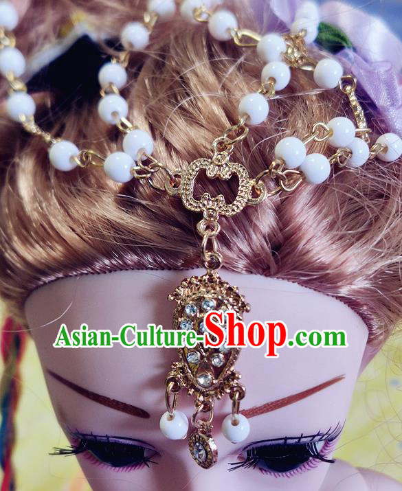 India Traditional White Beads Eyebrows Pendant Asian Indian Handmade Hair Accessories for Women
