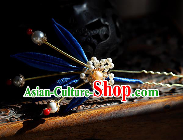Traditional Chinese Handmade Royalblue Leaf Hairpin Headdress Ancient Hanfu Hair Accessories for Women