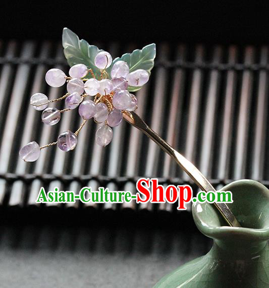 Traditional Chinese Handmade Amethyst Beads Hairpin Headdress Ancient Hanfu Hair Accessories for Women