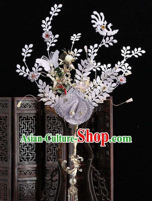 Traditional Chinese Handmade Grey Flowers Tassel Hairpins Headdress Ancient Hanfu Hair Accessories for Women