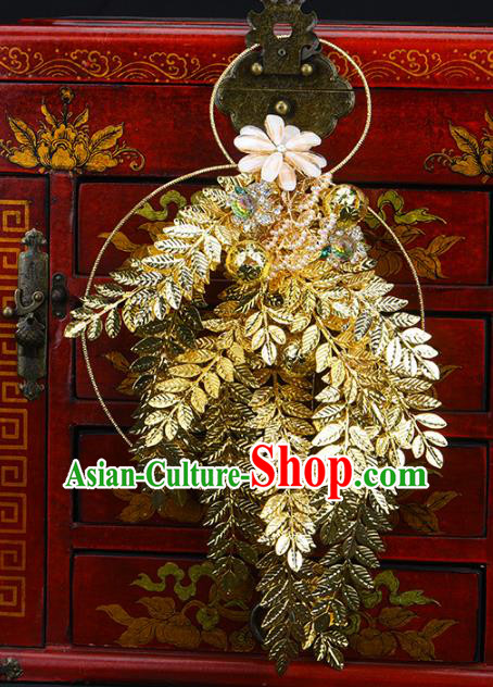 Traditional Chinese Wedding Golden Bridal Bouquet Ancient Bride Handmade Accessories for Women