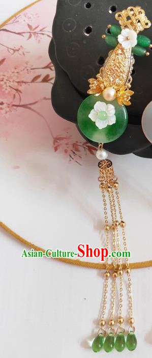 Traditional Chinese Green Jade Tassel Hair Claw Hairpin Headdress Ancient Swordsman Hair Accessories for Women