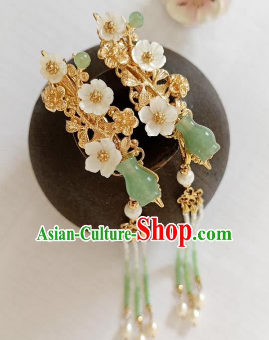 Traditional Chinese Pearls Tassel Jade Hair Claw Headdress Ancient Court Hair Accessories for Women