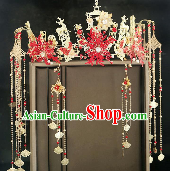 Traditional Chinese Bride Phoenix Coronet Headdress Ancient Wedding Hair Accessories for Women