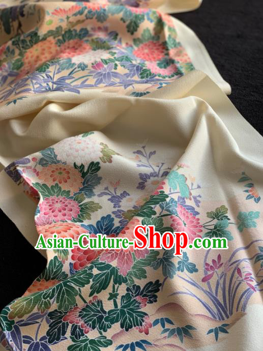 Chinese Traditional Printing Chrysanthemum Pattern Design Beige Silk Fabric Asian Hanfu Material
