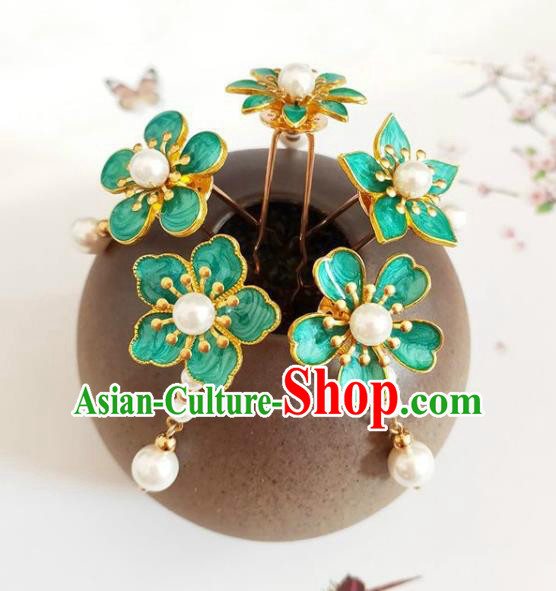 Traditional Chinese Little Green Plum Blossom Hairpins Headdress Ancient Court Hair Accessories for Women