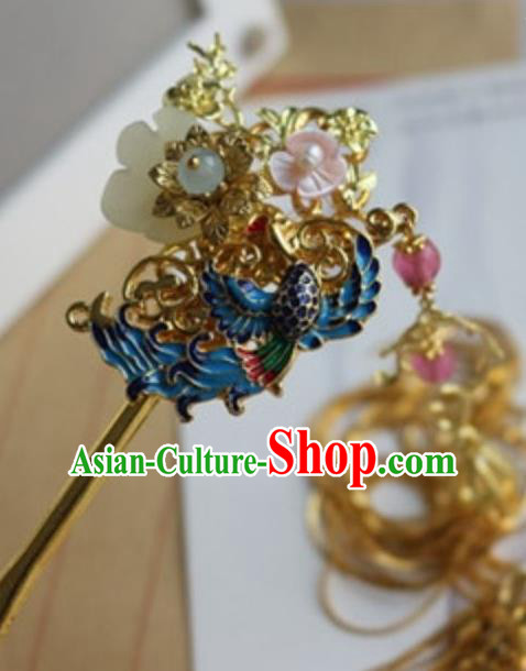Traditional Chinese Palace Golden Tassel Cloisonne Hairpin Headdress Ancient Court Hair Accessories for Women