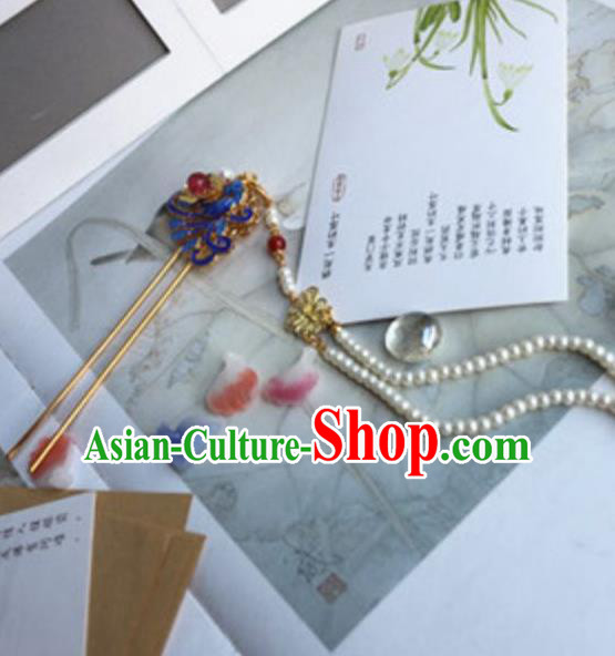 Traditional Chinese Palace Pearls Tassel Cloisonne Hairpin Headdress Ancient Court Hair Accessories for Women