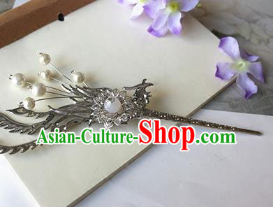 Traditional Chinese Argent Phoenix Hairpin Headdress Ancient Court Hair Accessories for Women