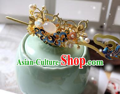 Traditional Chinese Cloisonne Hairdo Crown and Golden Hairpin Headdress Ancient Court Hair Accessories for Women