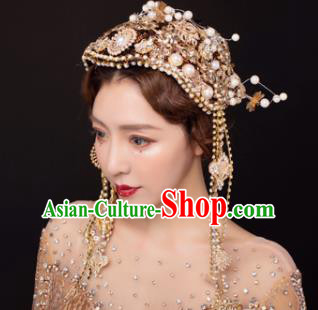 Traditional Chinese Stage Show Golden Hair Clasp Headdress Handmade Catwalks Hair Accessories for Women