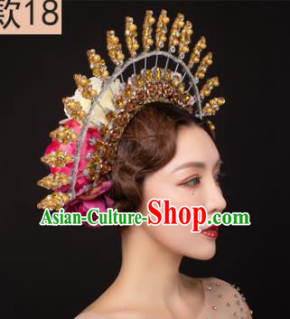 Traditional Chinese Stage Show Golden Royal Crown Headdress Handmade Catwalks Hair Accessories for Women