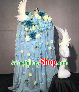 Top Grade Modern Dance Fairy Blue Flowers Short Dress Catwalks Compere Costume for Women