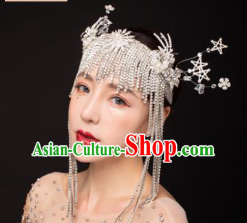 Traditional Chinese Stage Show Crystal Tassel Hair Clasp Headdress Handmade Catwalks Hair Accessories for Women