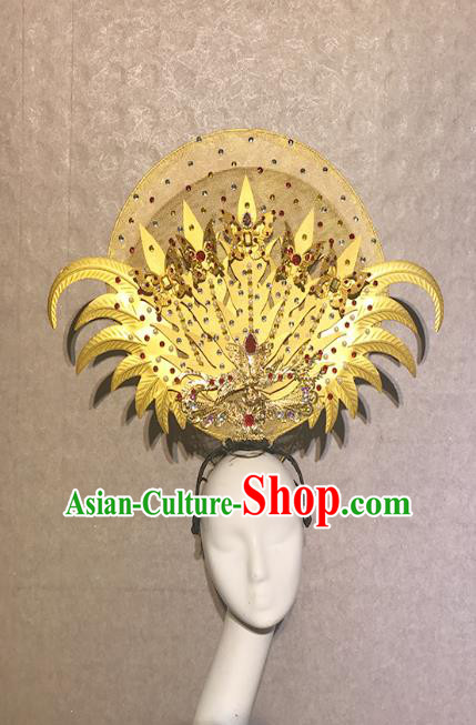Traditional Chinese Court Stage Show Golden Hair Clasp Headdress Handmade Catwalks Hair Accessories for Women