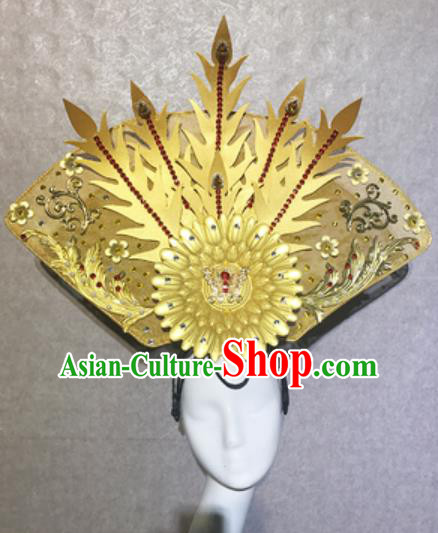 Traditional Chinese Court Stage Show Deluxe Golden Phoenix Headdress Handmade Catwalks Hair Accessories for Women
