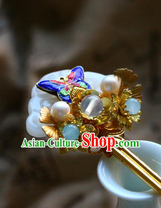 Traditional Chinese Bride Cloisonne Butterfly Ginkgo Hairpin Headdress Ancient Court Hair Accessories for Women