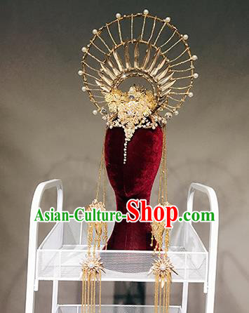 Traditional Chinese Stage Show Deluxe Golden Hair Crown Headdress Handmade Catwalks Hair Accessories for Women