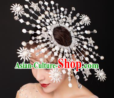 Top Stage Show Deluxe Diamante Royal Crown Headdress Handmade Catwalks Hair Accessories for Women
