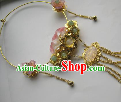 Traditional Chinese Handmade Pink Flowers Necklace Ancient Hanfu Jade Necklet Accessories for Women