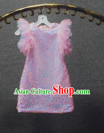 Top Grade Children Birthday Pink Short Dress Catwalks Modern Dance Costume for Kids