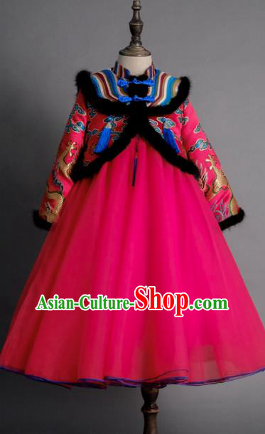 Traditional Chinese Catwalks Chorus Rosy Full Dress Compere Stage Performance Costume for Kids